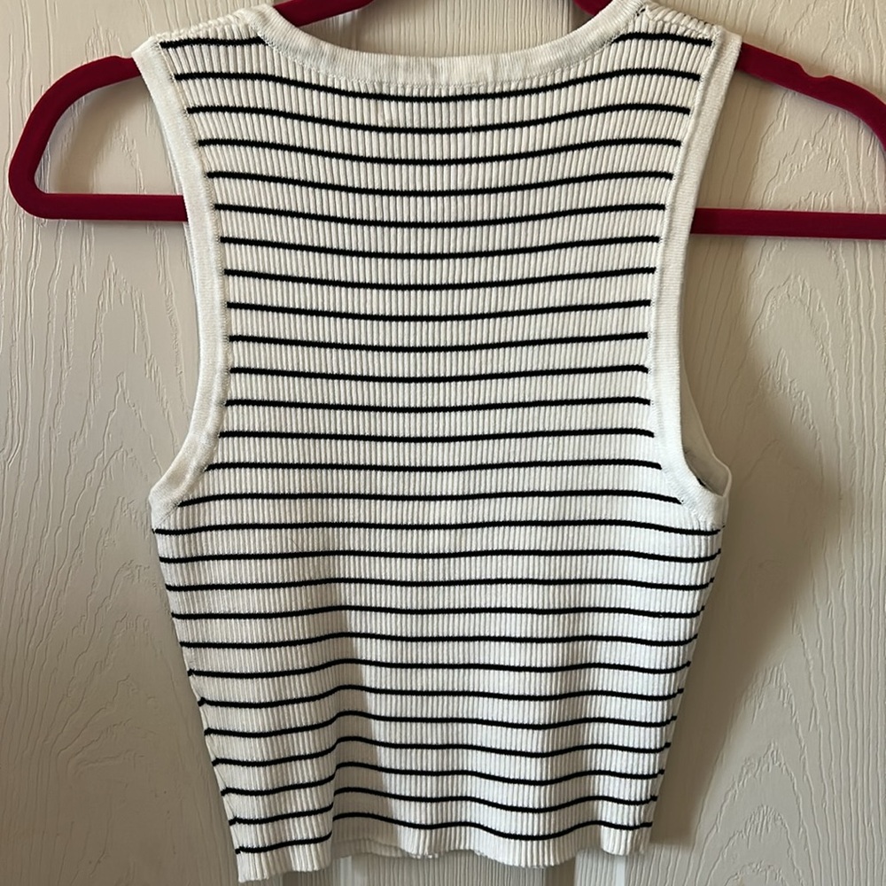 The Workshop Women’s White Black Stripe Sleeveless Ribbed Sweater Tank Size S - Picture 4 of 12
